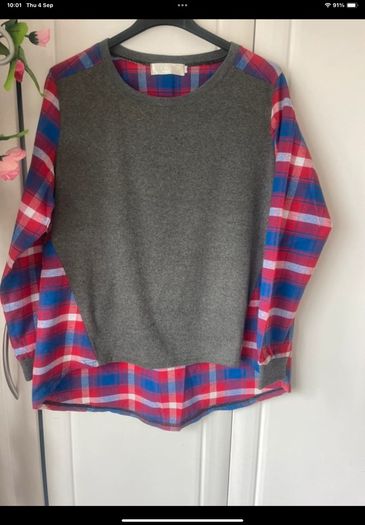 Grey round neck with flannel contrast size 10