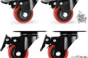 Caster Wheels, Heavy Duty 50mm Casters Set of 4, Locking Swivel Casters Wheels for Cart, Furniture and Workbench, Red