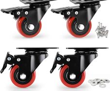 Caster Wheels, Heavy Duty 50mm Casters Set of 4, Locking Swivel Casters Wheels for Cart, Furniture and Workbench, Red