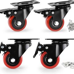 Caster Wheels, Heavy Duty 50mm Casters Set of 4, Locking Swivel Casters Wheels for Cart, Furniture and Workbench, Red