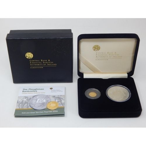 2009 Ireland Central Bank Ploughman Uncirculated Euro20 Gold and Euro10 Silver Coin in Original Presentation Box