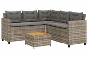 Garden Sofa with Table and Cushions L-Shaped Grey Poly Rattan