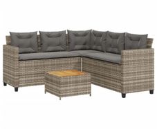 Garden Sofa with Table and Cushions L-Shaped Grey Poly Rattan