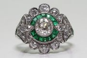 Art Deco Style Emerald Stone Silver Ring