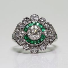 Art Deco Style Emerald Stone Silver Ring