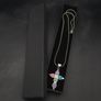 Vintage 925 Sterling Silver Multi Gemstone Cross Necklace Image 2