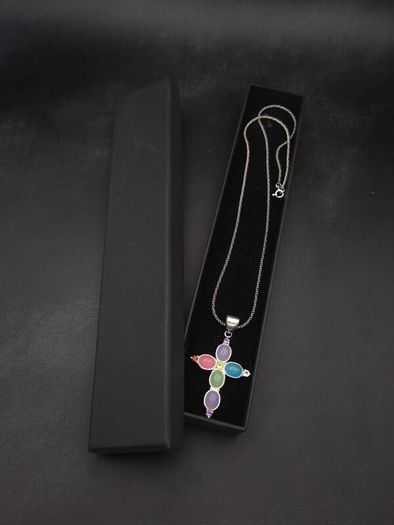 Vintage 925 Sterling Silver Multi Gemstone Cross Necklace
