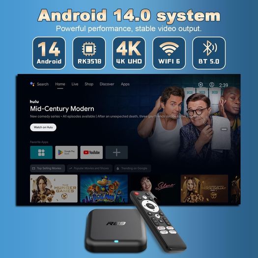 Android 14 TV Box 2GB RAM 32GB ROM RK3518 Quad Core Smart TV Box 4K WiFi Bluetooth 5.0 USB 3.0 H.265