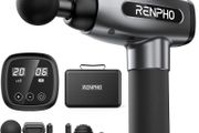 Massage Gun, RENPHO Muscle Massage Gun Deep Tissue Massager for Athletes, Message Gun with LCD Touch Screen, Powerful Brushless Motor 20 Speeds for Back, Shoulder, Full Body Muscle Relaxation, Black