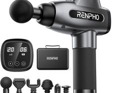Massage Gun, RENPHO Muscle Massage Gun Deep Tissue Massager for Athletes, Message Gun with LCD Touch Screen, Powerful Brushless Motor 20 Speeds for Back, Shoulder, Full Body Muscle Relaxation, Black