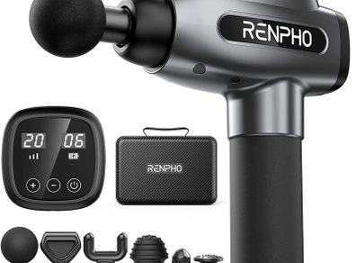 Massage Gun, RENPHO Muscle Massage Gun Deep Tissue Massager for Athletes, Message Gun with LCD Touch Screen, Powerful Brushless Motor 20 Speeds for Back, Shoulder, Full Body Muscle Relaxation, Black