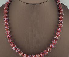 Antique Venetian Style Blue Eyes Red Glass & venetian WhiteHeart Glass Beads Necklace
