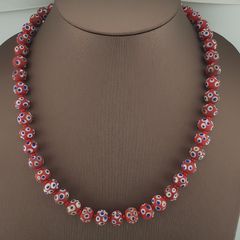 Antique Venetian Style Blue Eyes Red Glass & venetian WhiteHeart Glass Beads Necklace