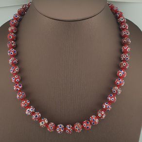 Antique Venetian Style Blue Eyes Red Glass & venetian WhiteHeart Glass Beads Necklace