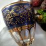 A pair of Italian  Crystal Royal Blue Gold Wine  Glasses Image 6
