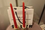 2 x gold festive Candle holders &amp; dinner candles