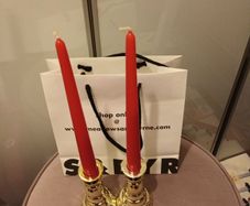 2 x gold festive Candle holders & dinner candles