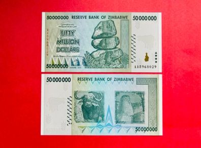 Zimbabwe  50 Million Dollars  VERIFIED UNDER  UV LIGHT  2008. Pick  79a .( Uncirculated )