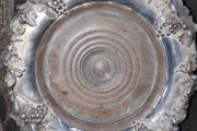 Antique silver plated  wine bottle coaster with wooden base