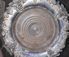 Antique silver plated  wine bottle coaster with wooden base