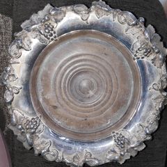 Antique silver plated  wine bottle coaster with wooden base