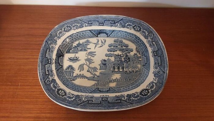 Beautiful Antique Blue and White Transferware Willow Pattern Small Platter, by D. Methven & Sons, Kirkaldy, Scotland, Circa 1847-1864