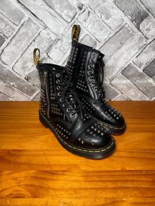 Dr Martens 1460 Ladies Black Smooth Studded Atlas Leather Punk Goth Zip Boots UK6 EU39