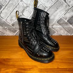 Dr Martens 1460 Ladies Black Smooth Studded Atlas Leather Punk Goth Zip Boots UK6 EU39