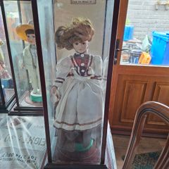 Collector's Porcelain Doll, In A very Large Mahogany Display Case, PRICE IS FOR 1 ONLY these came from a Pub contents,