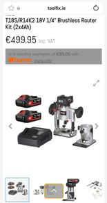 Trend T18S/R14K2 18V 1/4" Brushless Router Kit (2x4Ah batteries & fast charger)