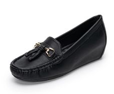 Brand New Hoefirm Women's Leather Tassel Wedge Heel Moccasins Casual Comfortable Slip-On Shoes,