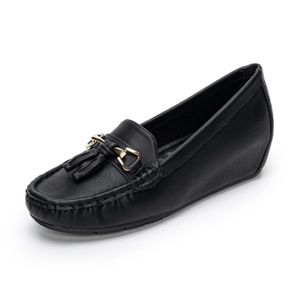 Brand New Hoefirm Women's Leather Tassel Wedge Heel Moccasins Casual Comfortable Slip-On Shoes,