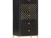 Drawer Cabinet Black and Gold 45x30x105 cm Solid Mango Wood