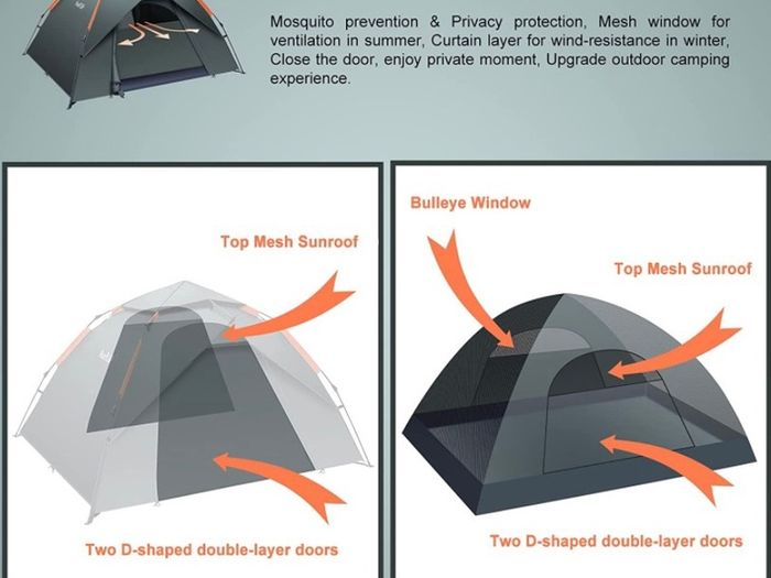 Camping Tent Automatic 3 Man Person Instant Tent Pop Up Ultralight Dome Tent 4 Seasons Waterproof & Windproof Camping Tent with Removable Outer Tarpaulin, Double Layers (FREE POSTAGE)