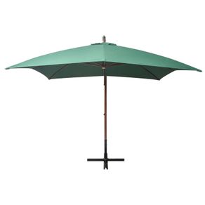Hanging Parasol 300x300 cm Wooden Pole Green