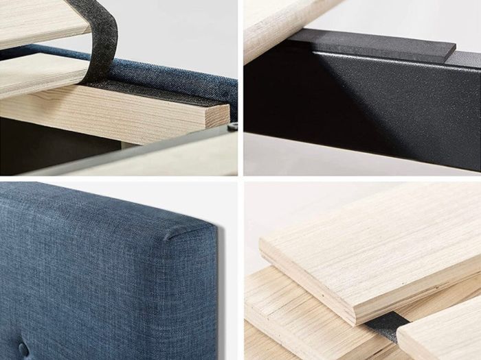 36 cm Upholstered Platform Bed Frame | Mattress Foundation | Wood Slat Support | For Adults, Kids, Teenagers | Easy Assembly | Single | Navy (MATRESS NOT INCLUDED)