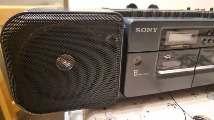 From 1993 Sony CFS-W310, sale as radio, 2 cassette not working, no motor.