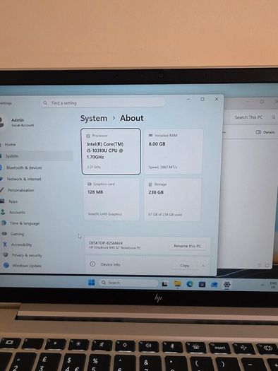 HP EliteBook 840 G7 Laptop i5-10310U 14inch 8GB 238GB SSD Windows 11 Pro