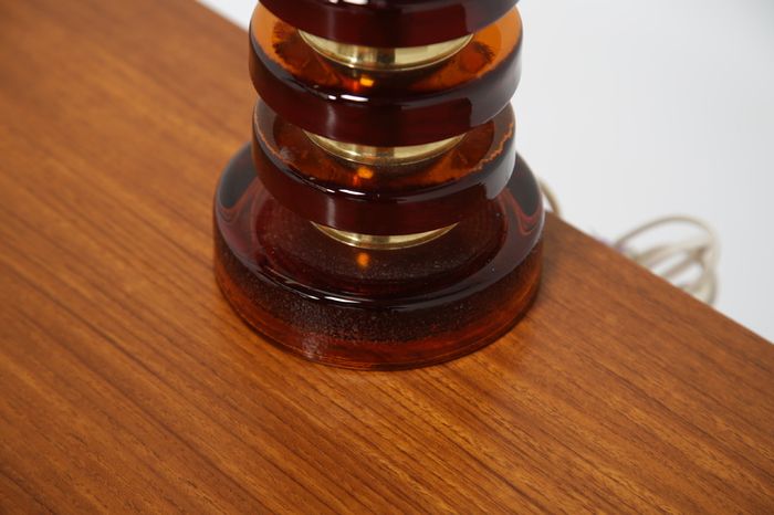 Vintage Swedish Amber Glass & Brass Table Lamp by MAE Lighting, 1960s.