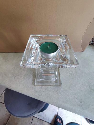 Tipperary Clear crystal Pillar Candle Stand , Signed , Square Candle Stand, Mint Condition. Take 3 different candle size.