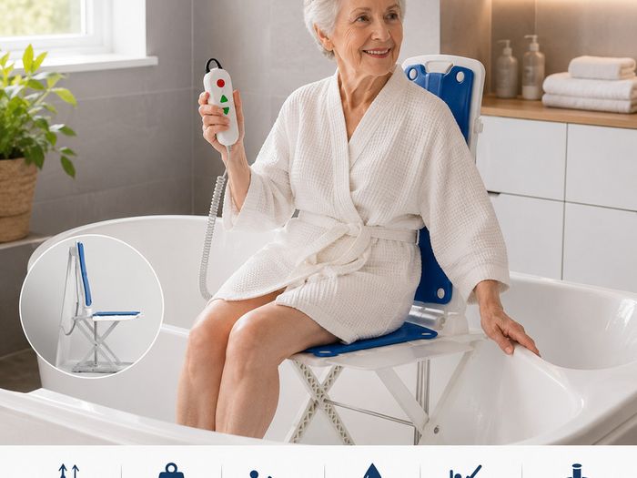 Electric Bath Lift Chair for Elderly  Height Adjustable, Waterproof Bath Seat Lift with Remote Control, 140kg Capacity, Reclining Backrest
