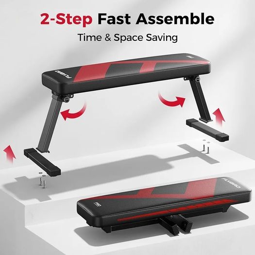 Flat Weight Bench, Foldable Flat Dumbbell Bench, Stable for All Types of Strength Training & Bench Presses, Easy to Assemble for Home Workouts, Max Load Capacity 300 kg