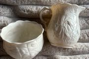 Vintage Belleek Serenity Cream &amp; Sugar Set - Gold Trim Fine Parian China