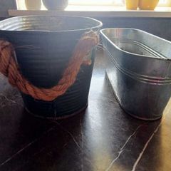 Vintage Tin Planters x 2