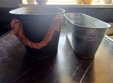 Vintage Tin Planters x 2