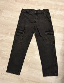 Black Cargo Jeans Relaxed Fit Utility Denim