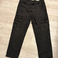 Black Cargo Jeans Relaxed Fit Utility Denim
