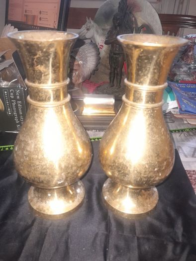 A Pair of Old Large Heavy Brass Vases