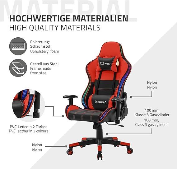 Gaming Chair Bluetooth RGB Light Computer Chair  Gamer Chair with Bluetooth Speakers Gaming Chair RGB LED Lighting and Bluetooth Speakers, Black, Faux Leather, Ergonomic Office Chair, Backrest,