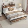 King Size Bed Frame with Storage Wooden Headboard,Bed Image 3